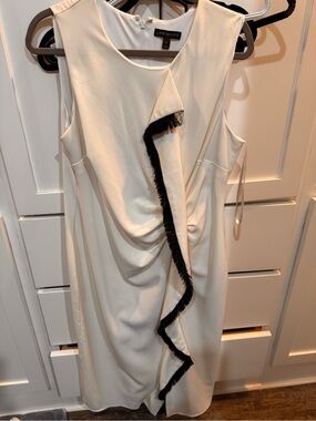Lane Bryant Ivory Sleeveless Midi Dress with Black Fringe Trim